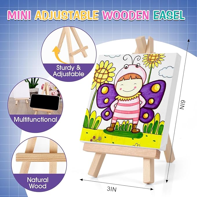 ESRICH 10 Set Mini Canvas Painting Kit, Minis Acrylic Paint Set, St. Patrick's Party Gifts,4 * 4inCanvas with Easel, Acrylic Paints,Brushes,Palette,Mini Easel Canvas for Kids Adults Painting Party