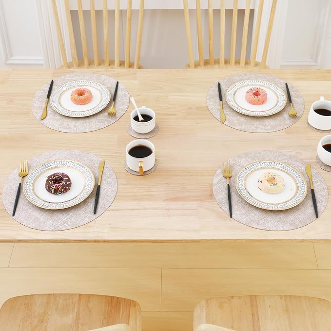 Homaxy Round Faux Leather Placemats and Coasters, Wipeable Place Mats, - Image 8