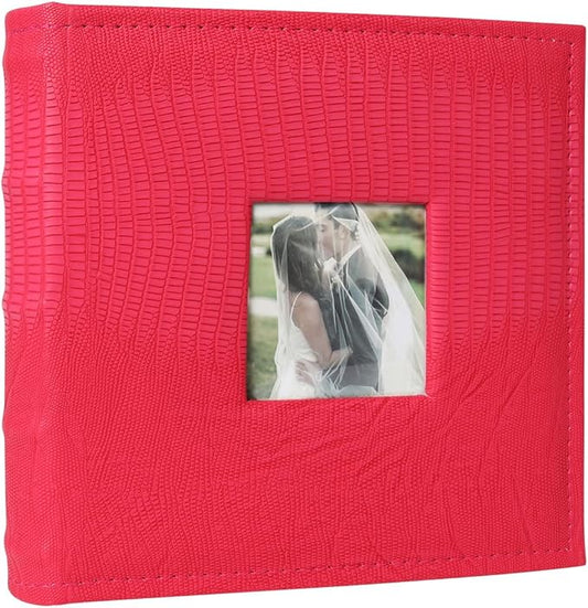 RECUTMS 4x6 Photo Album with Memo Mini Photo Book Pack of 50 Sheets Hold 100 Photos, Leather Cover Picture Album with Window for Memories Couple Valentines Baby Wedding Family (Pink)