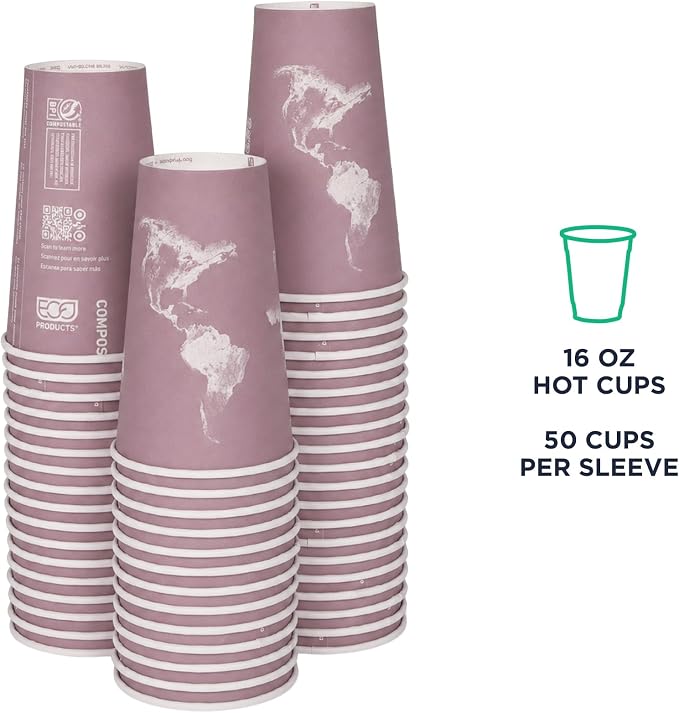 ECO PRODUCTS Compostable Disposable World Art 16oz Large Coffee Cups, Case of - Image 5