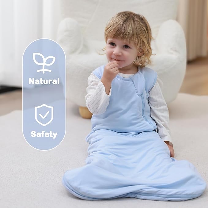 Mosebears Unisex Baby Sleep Sack 1.0 TOG, Supersoft Rayon Made from Bamboo Wearable Blanket with 2-Way Zipper (Fog Blue,0-6 Months)