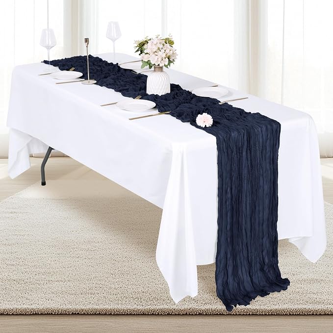 6 Pack Navy Blue Cheesecloth Table Runner 17x108 Inch Semi Sheer Boho Gauze - Image 4