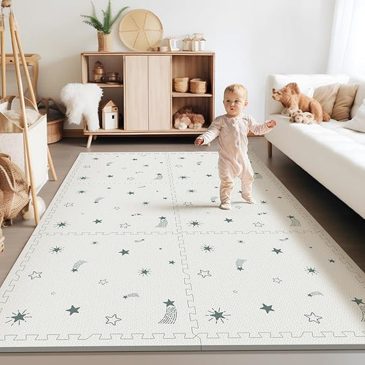 Baby Foam Play Mat, PIGLOG 72x48 Baby Crawling Mat, Floor Mats for Kids for Infants with Interlocking Floor Tiles, Toddler Playmats for Indoor and Outdoor, Easy to Clean Playroom Mats, Meteor Shower