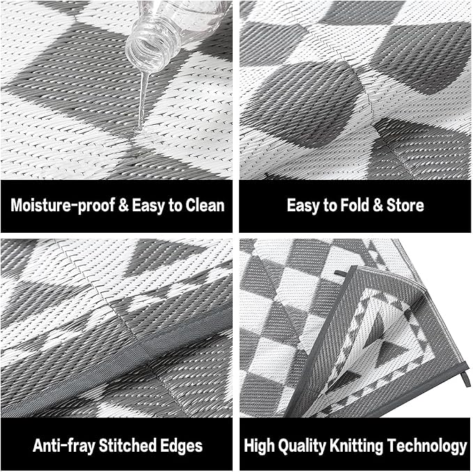 HUGEAR Outdoor Waterproof Rug 8'x10' Plastic Straw Rugs Washable Reversible - Image 6