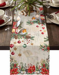 Christmas Poinsettia Table Runner 70 Inches Long, Winter Xmas Balls Birds Table by Unknown