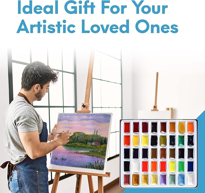 Mozart Japanese Watercolor Paint Set - Komorebi Art Kit with 40 Color Pans - 10 Watercolor Brushes - Paint Palette, Brush Pen & Paper Pad - Complete Supply for Adults, Kids & Students