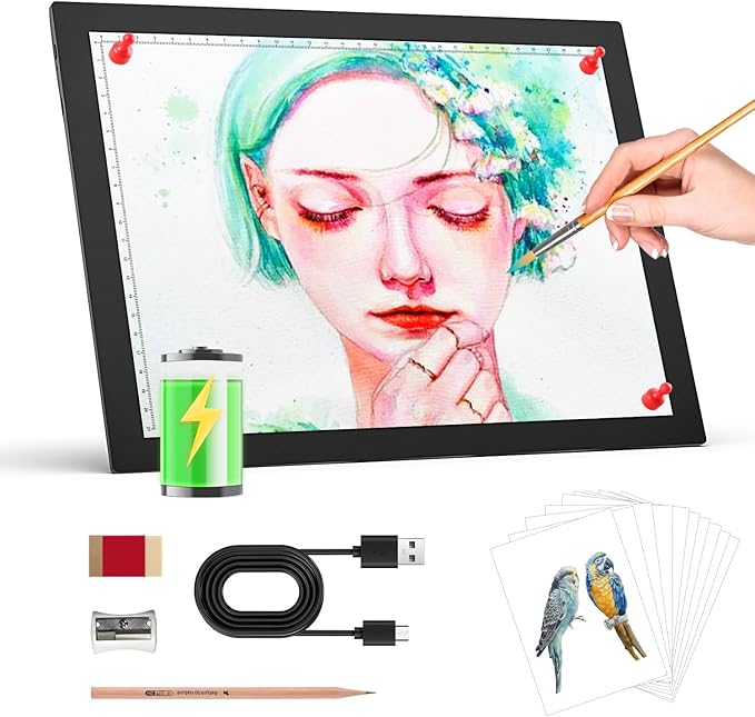 Rechargeable A4 Light Box for tracing,Magnetic Light pad Built-in 2500mAH Battery,5 Levels of Brightness Light Table,Portable Light Board for Diamond Painting Drawing,Sketching,Animation,X-ray