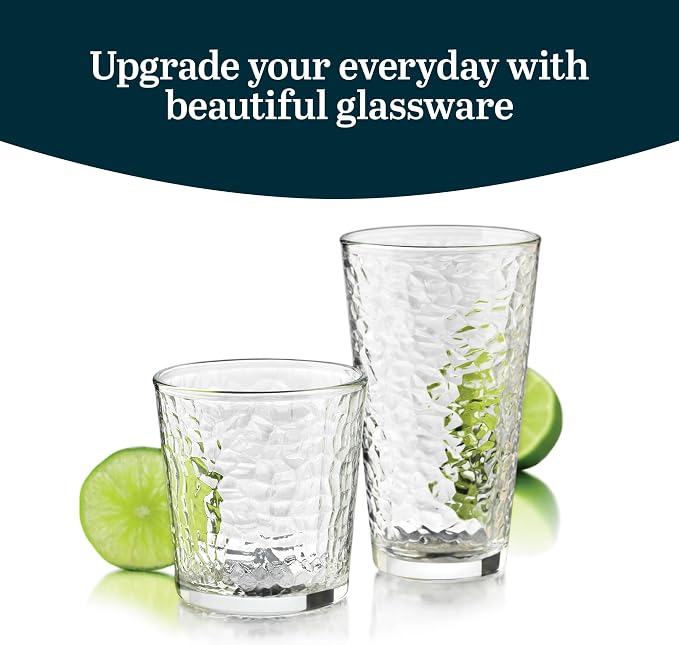 Libbey Yucatan Textured Tumbler & Rocks Drinking Glasses Set of 16 | Jumbo - Image 2