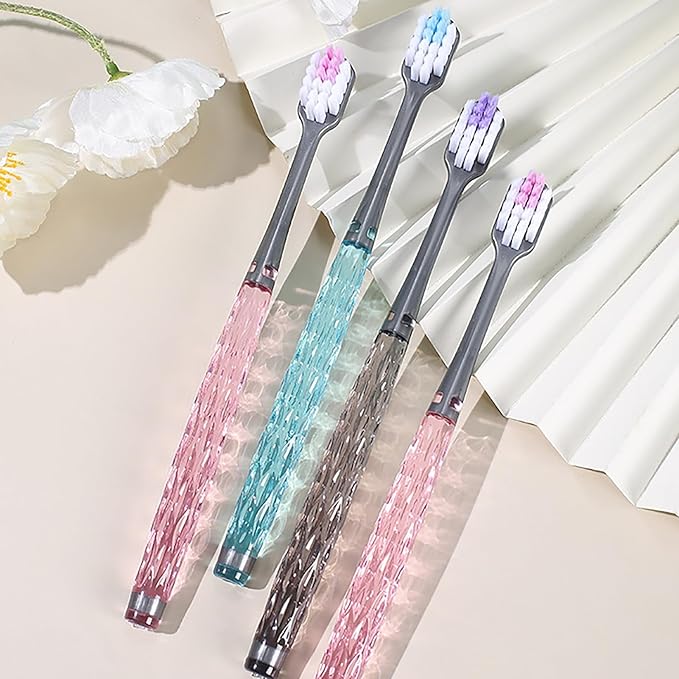 EasyHonor Soft Toothbrushes, Adult Medium Bristle Toothbrushes with Fashion Color Crystal & Non-Slip Handle and Wide-Head and Square Hole Bristles, Soft Toothbrush for Sensitive Gums (6 Pack)