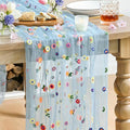 Artoid Mode Sky Blue Floral Gauze Embroidery Table Runner 120 Inch 10FT | Tulle by ArtoidMode