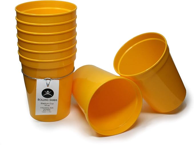 Rolling Sands 16 oz. Reusable Plastic Stadium Cups, 8 Pack, Made in USA by RollingSands
