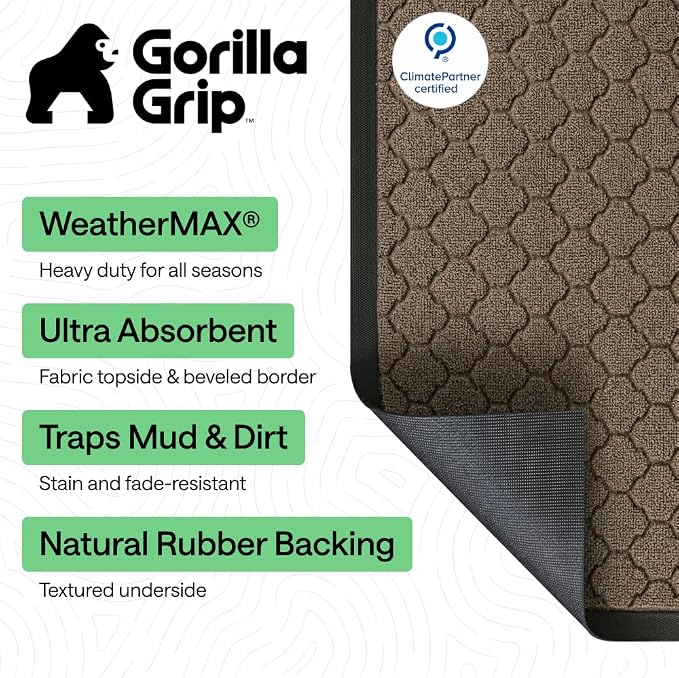 GORILLA GRIP 100% Waterproof All-Season WeatherMAX Doormat, US Designed Natural - Image 3