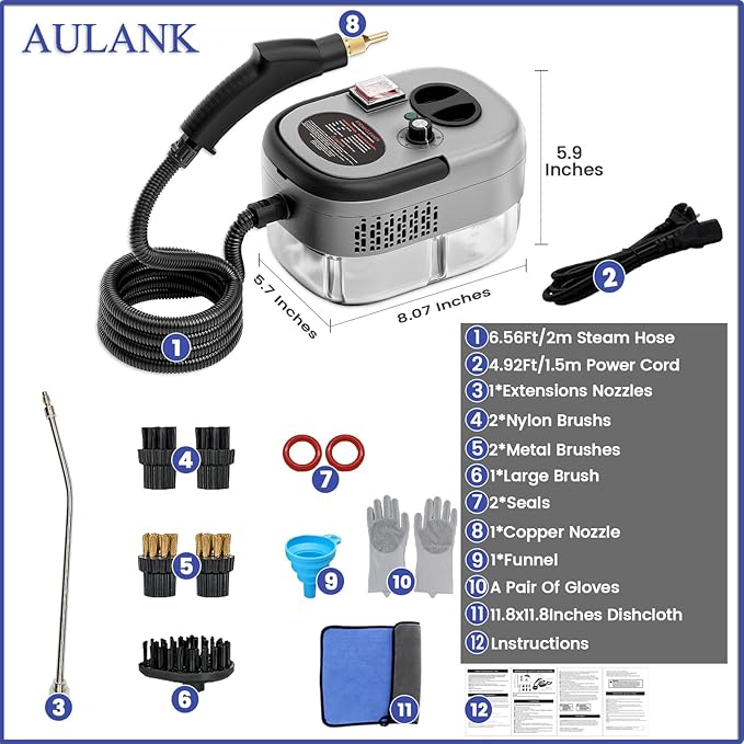 2500W Handheld Steam Cleaner,Portable Car Steamer For Auto Detailing,High-Temperature and Pressure Steam Cleaner For Home, Steam Cleaning Machine for Furniture,Kitchen,Grout,Floor,Tile (Gray)