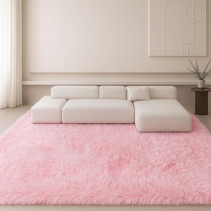 Fluffy Plush Shag Rug 5x7, Ultra Soft Cute Pink Rug by Mtandyx