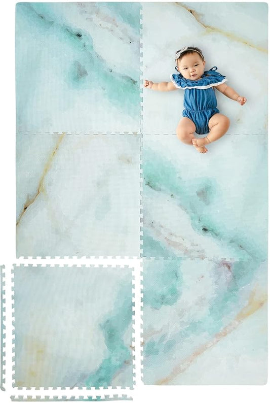 Yay Mats Stylish Extra Large Baby Play Mat. Soft, Thick, Non-Toxic Foam Covers 6 ft x 4 ft. Expandable Tiles with Edges Infants and Kids Playmat Tummy Time Mat (Elle Marble)