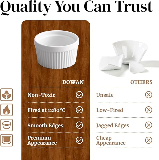 DOWAN 4 oz Ceramic Ramekins Set of 6, Oven Safe Souffle Dishes - Image 3