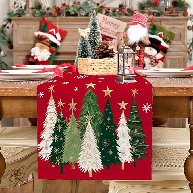 Christmas Table Runner 13x108 Inch, Xmas Trees Snowflakes Holiday Decorative - Image 7