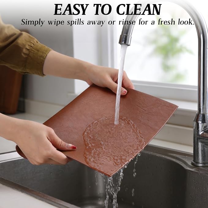 Faux Leather Placemats for Dining Table Set of 4, Edge-Sealed PU Leather Table - Image 4