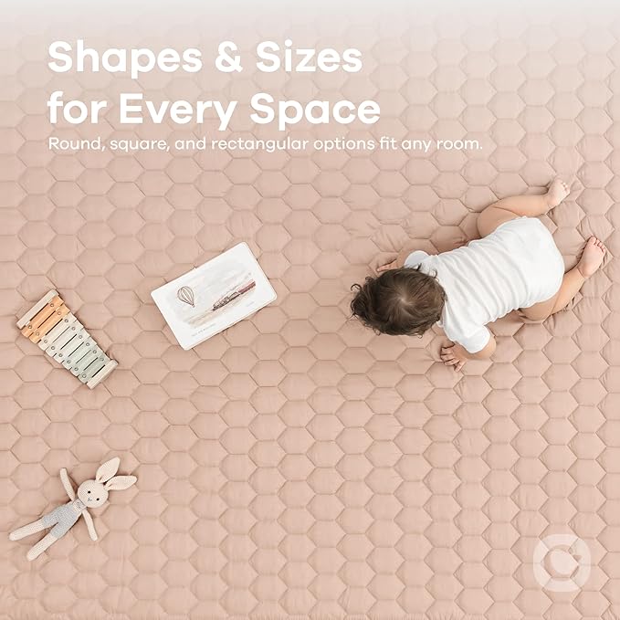 Comfy Cubs Rectangle Kids Play Mat - Small 36 x 60 inches Soft Quilted Baby Floor Mat with Non-Slip Bottom - Plush Design for Toddlers' Playtime and Relaxation - Comfortable and Durable - Blush