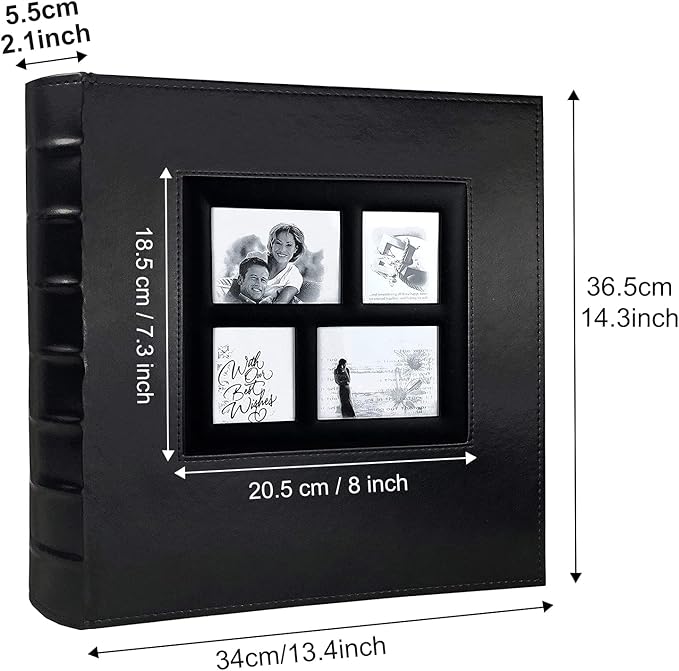 RECUTMS Photo Album 4x6 600 Photos Black Pages Large Capacity Leather Cover Wedding Family Photo Albums Holds 600 Horizontal and Vertical Photos (Black)