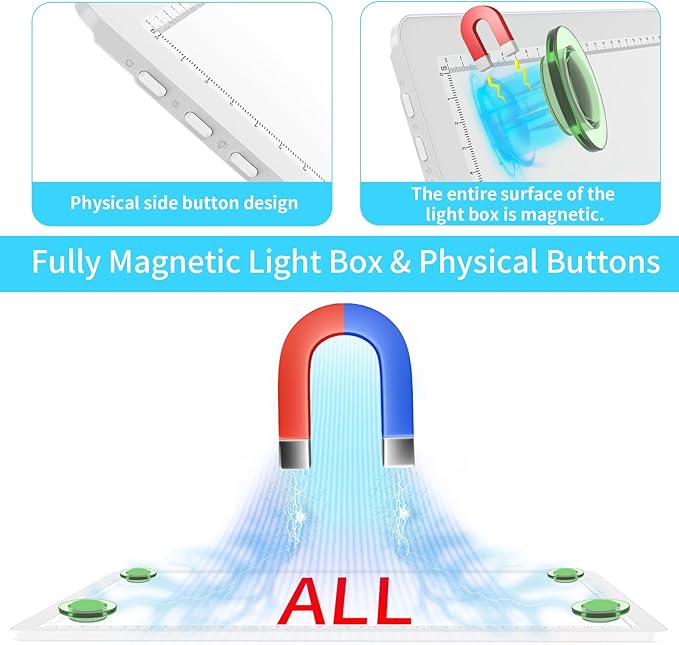 Phylosal Rechargeable A3 Light Pad with Built-in Stand & Bag, Magnetic Tracing Light Box for Drawing, Diamond Art Light Board with Side Button, Super Bright Light Table for Diamond Painting, Sketching