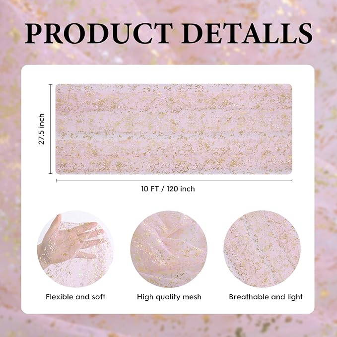 Artoid Mode Gold Gauze Pink Table Runner 120 Inch 10FT, Glitter Metallic Foil - Image 7