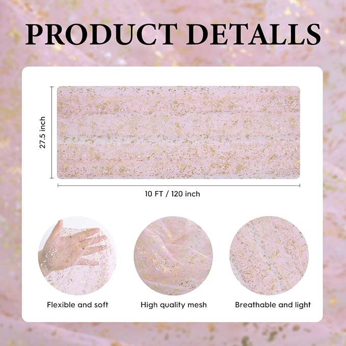 Artoid Mode 3PC Gold Gauze Pink Table Runner 120 Inch 10FT, Glitter Metallic - Image 7