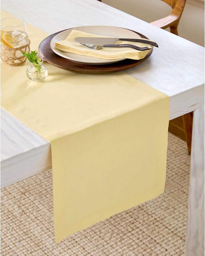 Solino Home 100% Pure Linen Table Runner Golden Straw, Fete 14 x 108 in | Table - Image 2