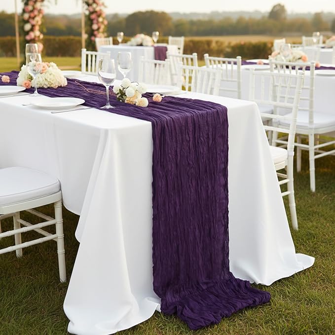 8 Pack Purple Cheesecloth Table Runner 120 Inch Boho Wedding Decor | - Image 8