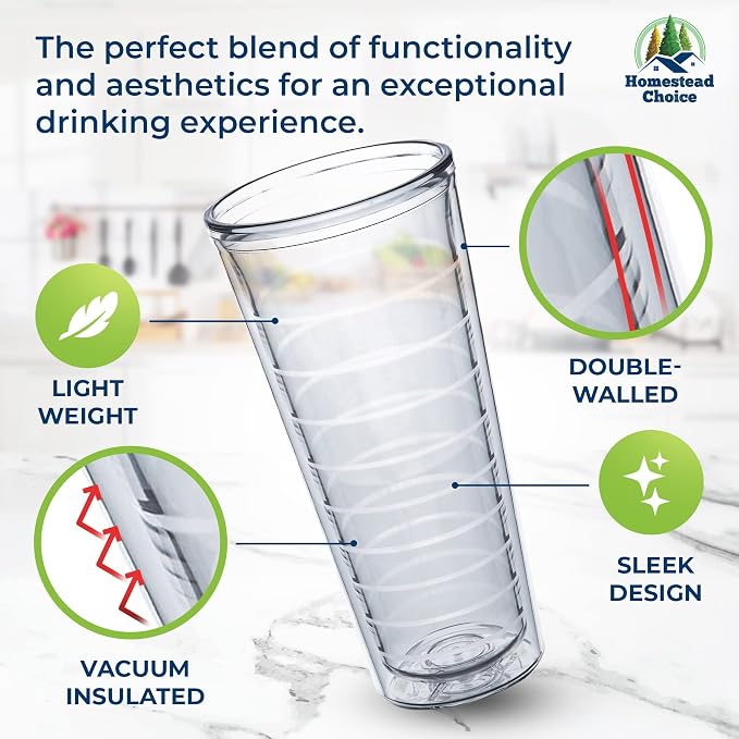 Homestead Choice Insulated Drinking Glasses 22oz 4-pack - Image 4