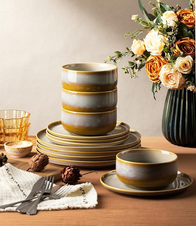 Ceramic Dinnerware Set for 6, 18-Piece Plates and Bowls Set | Handmade Reactive - Image 5