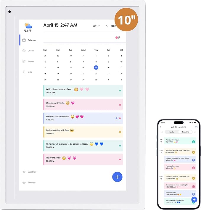 10.1" Digital Calendar Chore Chart – 1080P Full HD Interactive Touchscreen, Smart Family Planner, Hearth Display Digital Wall & Desk Mountable for Seamless Scheduling