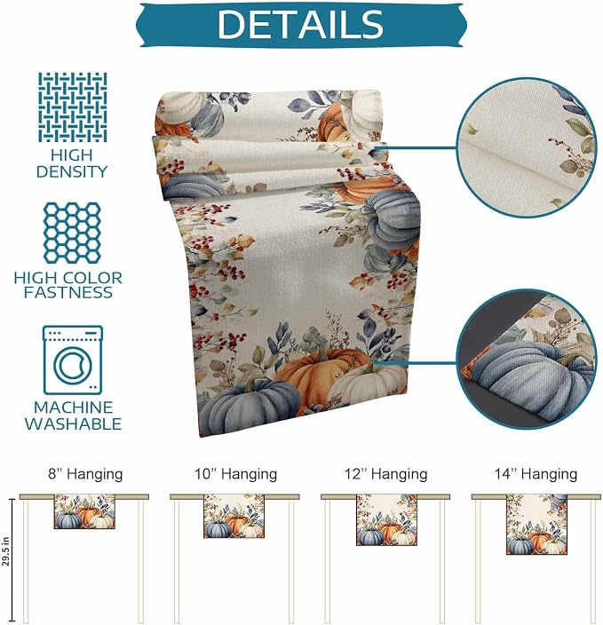 Fall Thanksgiving Short Table Runners 48 Inches, Cotton Linen Fabric Autumn - Image 6
