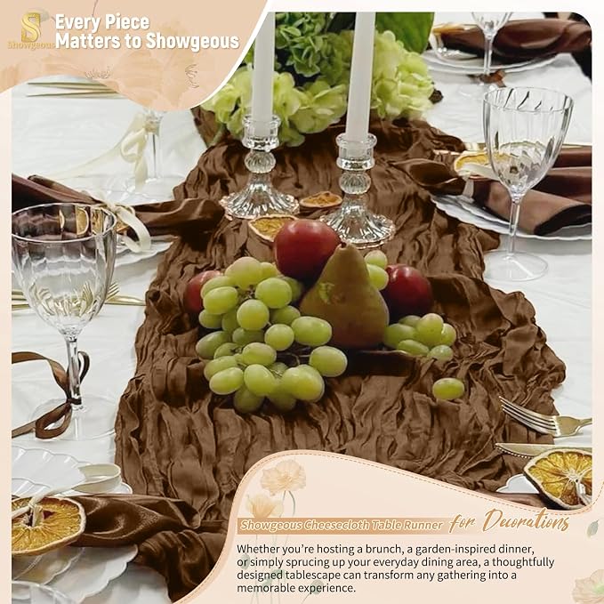 Showgeous 4 Pack Brown Cheesecloth Table Runner, 17 x 108 Inches | Boho - Image 8