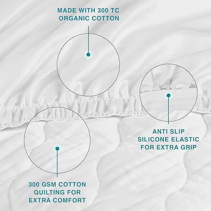FABDREAMS Organic Quilted Mattress Protector Full Size | Mattress Pad| Mattress Cover| Naturally Breathable | Noiseless| Fits up to 17" Deep Pockets| Temperature Regulating | Full | White