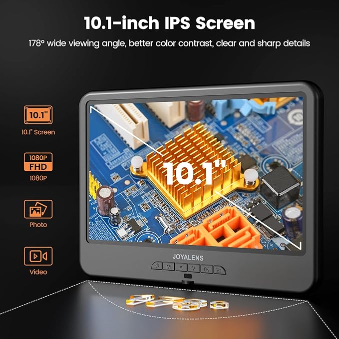 JL210 10.1'' Digital Microscope for Adults, Coin Magnifier Microscopes Full View for Error Coins, Soldering Electronics Microscopes Camera, 8 LED, 12.6" Metal Stand, PC View, 32GB