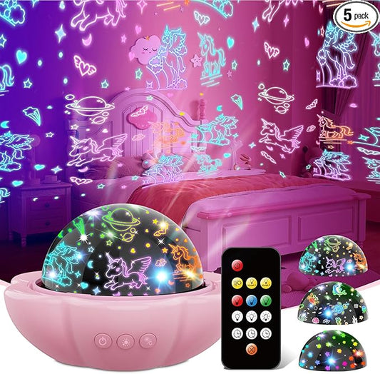 MINGKIDS Unicorn Girl Toys Age 3-10,Night Light Projector- Multi Colors Rotating Remote, 3 Films and Auto Timer, Christmas Stocking Stuffers Birthday Gifts for 5-7 Year Old Girls