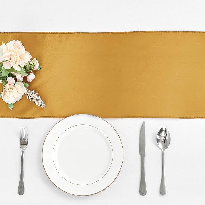 4-Pack Old Gold Satin Table Runner 12 x 108 Inch Long Bright and Smooth Silk - Image 2