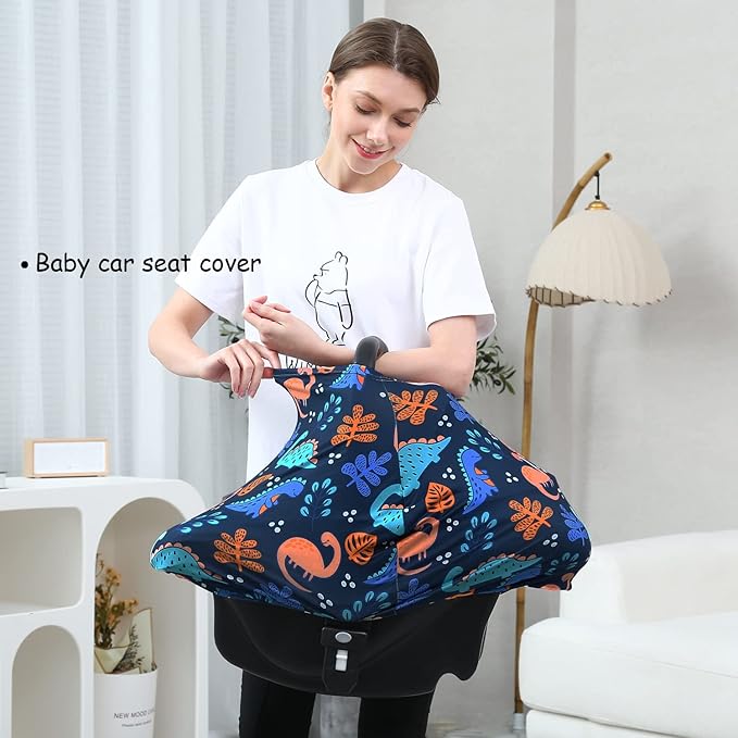 Car Seat Covers for Babies - Multi-use Carseat Canopy Cover Breastfeeding Covers, Stroller Canopy Cover (Navy Dinosaur)