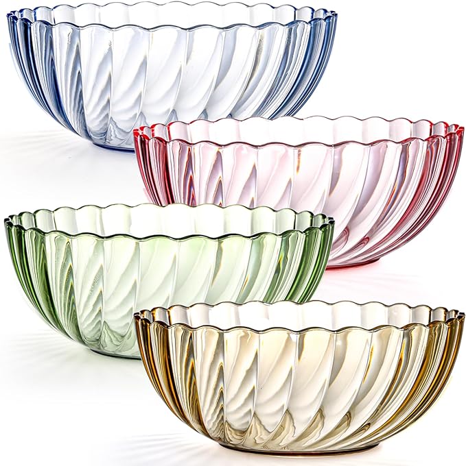 Fasmov 4 Pack Plastic Serving Bowls, Plastic Salad Mixing Bowls, 74oz Break by Fasmov