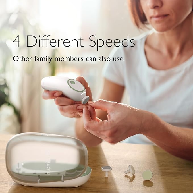 Momcozy Baby Nail File Electric, Gentle Baby Nail Trimmer Electric Rechargeable, Baby Nail Clipper Electric, 7 Grinding Head Replacement Pads