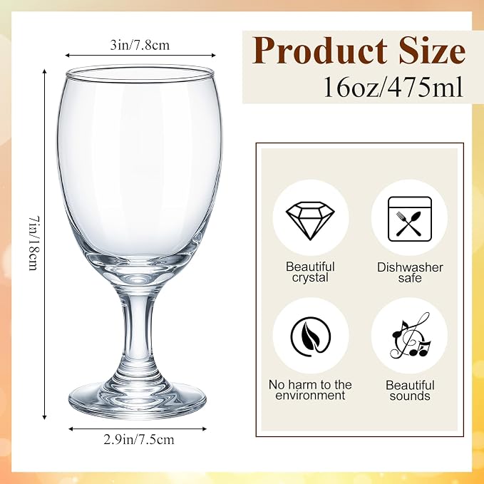 Patelai Set of 48 Water Goblet, 16 oz Clear Drinking Glasses Bulk Dishwasher - Image 2