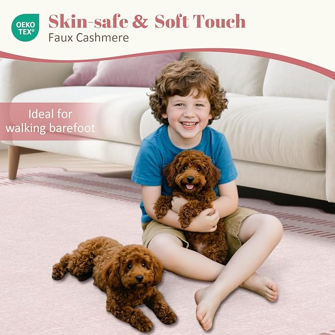 Washable 5ft Area Rugs for Living Room, Solid Pink Non Slip Rugs for Bedroom - Image 5