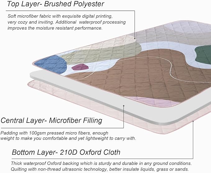 Exclusivo Mezcla Waterproof Picnic Blanket 60x80 Inches Large Multicolor Floral Polyester Sandproof Modern Camping Blanket