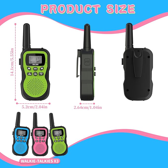 3 Pcs Walkie Talkies for Kids Rechargeable 3 KM Handheld Walkie Talkies Long Range 22 Channel 2 Way Radio Birthday Party Gifts for 3-12 Years Old Girls Boys Outside Adventure Camping Hiking