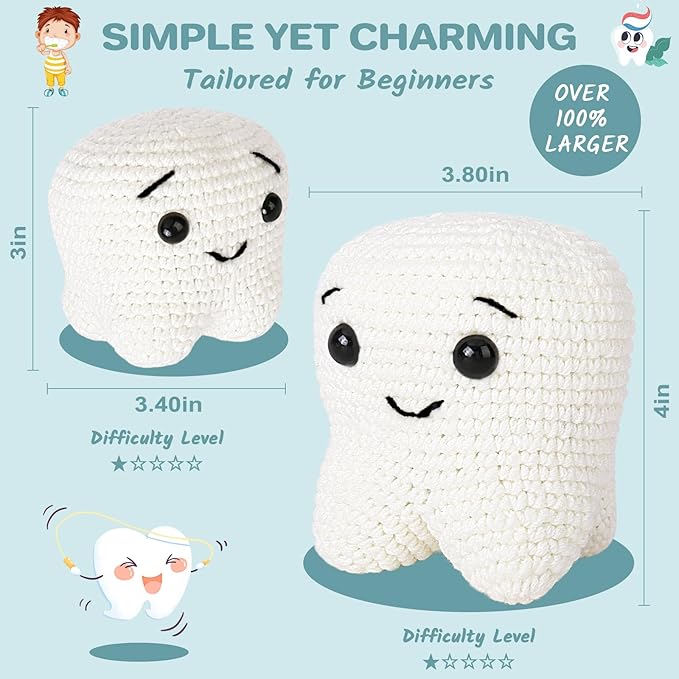 Crochet Kit for Beginners, Crochet Kit w Step-by-Step Video Tutorials, Crochet Starter Kit Learn to Crochet Kits for Adults Kids Beginners, Crochet Kit Tooth (40%+ Yarn Content)