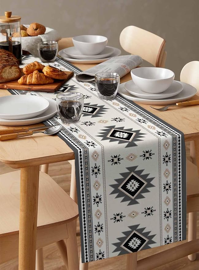 Boho Table Runners 108 Inches Long, Abstract Southwestern Kitchen Dining Tables - Image 3