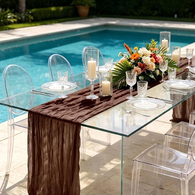 3 Pack Nude Brown Cheesecloth Table Runner 21 x 120 Inch Boho Gauze Sheer Table - Image 5