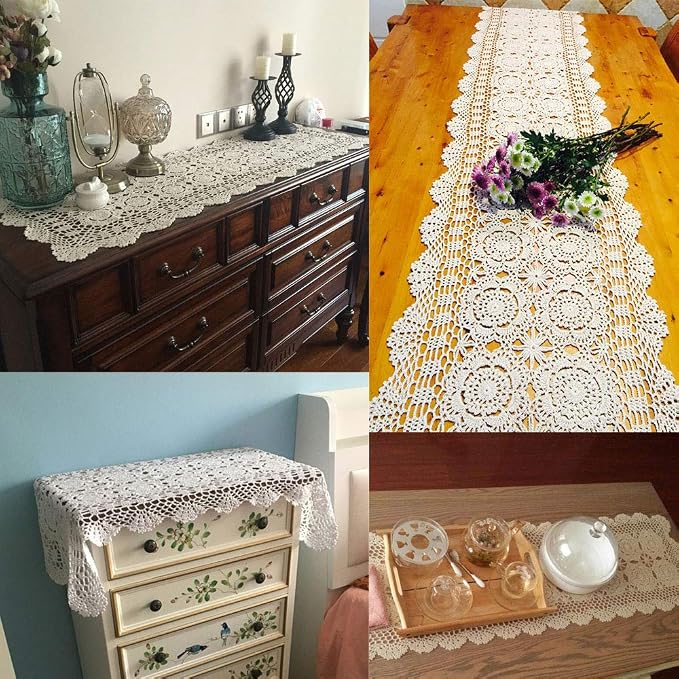 Cotton Handmade Crochet Lace Table Runner Dark Brown Rectangle Coffee Table - Image 2