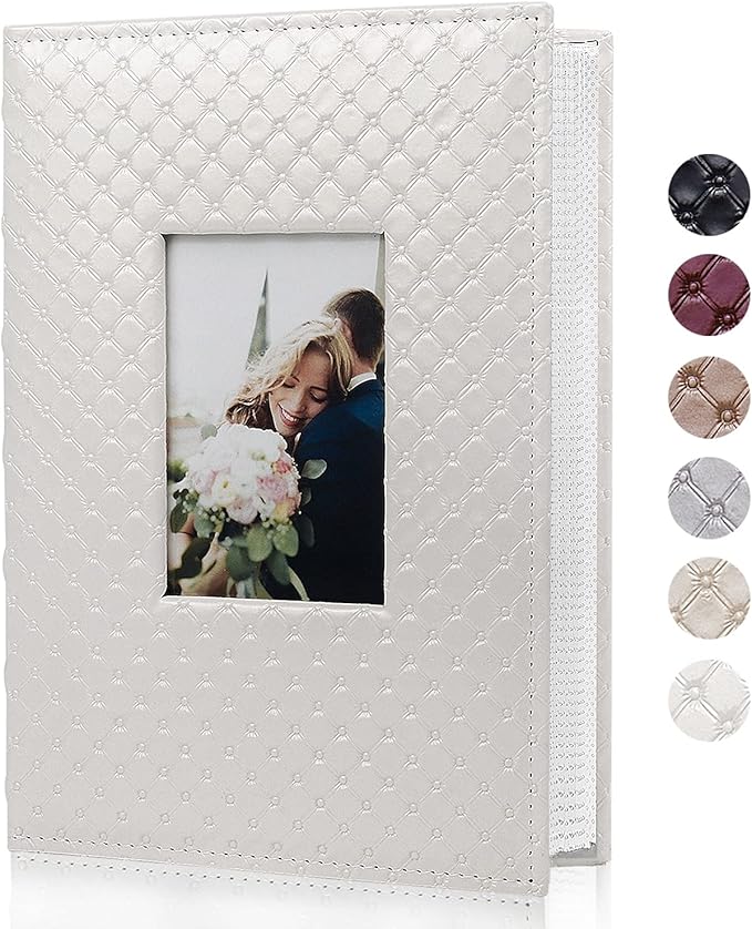 RECUTMS Small Photo Album 4x6 Paper Core Insert Inside Page Picture Album PU Leather Cover 300 Photo Sleeves Boy Girl Family Photo Book Memo Slot Wedding Albums (White)